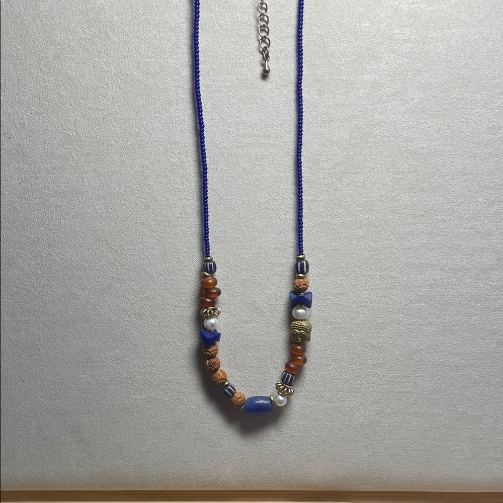 Handcrafted Blue & Brown Beaded Women's Necklace